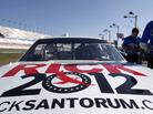 David Ragan's (34) car, sponsored by GOP presidential candidate Rick Santorum, sits on pit road prior to the NASCAR Sprint Cup Kobalt Tools 400 auto race on Sunday, March 11, 2012, in Las Vegas. David Ragan's (34) car, sponsored by GOP presidential candidate Rick Santorum, sits on pit road prior to the NASCAR Sprint Cup Kobalt Tools 400 auto race on Sunday, March 11, 2012, in Las Vegas.
