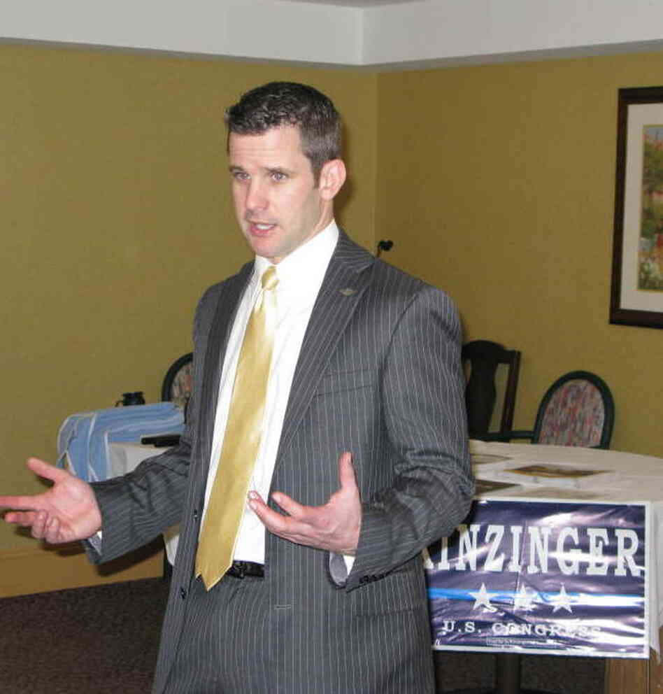 Freshman Rep. Adam Kinzinger speaks to residents and staff at the Pine Acres Rehab and Living Center in Dekalb, Ill.