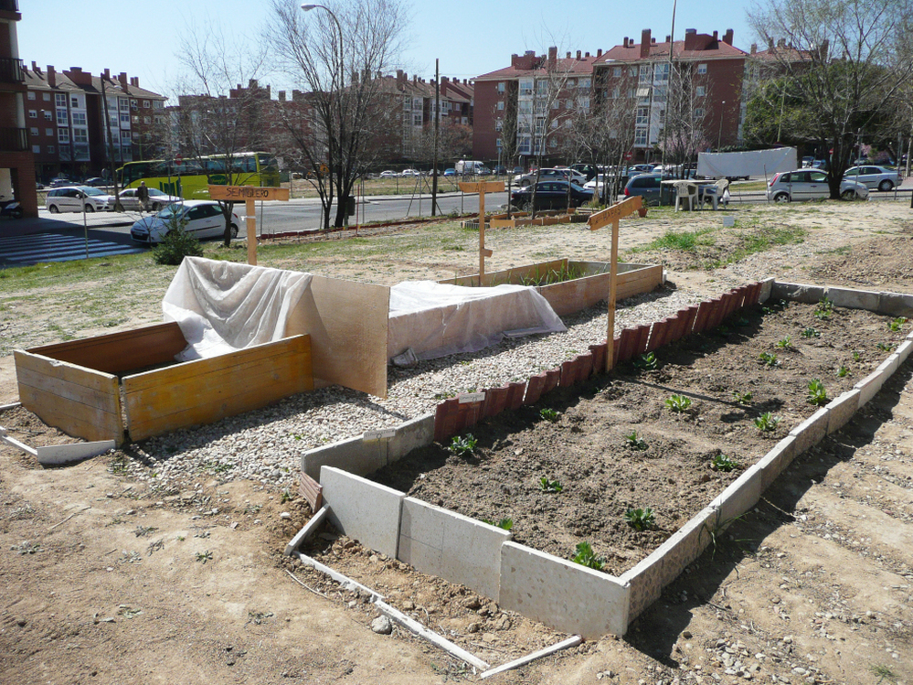 This urban garden was started by a group of neighbors on land that was cleared for construction during Spain's housing bubble but never built upon. The garden began in November 2011 and is tended to by volunteers who live in the neighborhood.