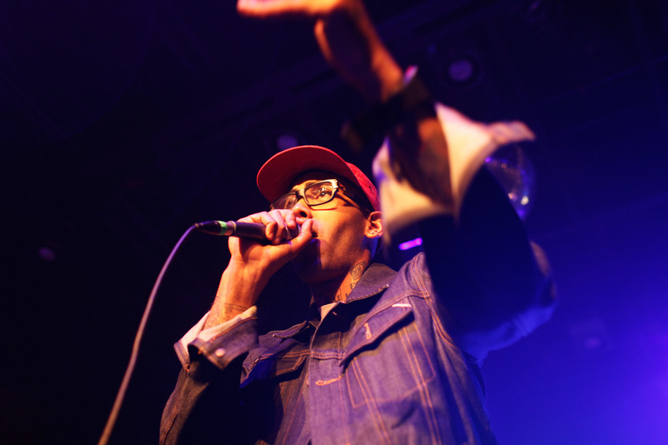 Surrounded by a lively and crackling band, Sugar Tongue Slim cut a smiling and conspiratorial figure on stage at NPR Music's SXSW day party.