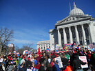 A Wisconsin GOP lawmaker facing a recall election called it quits Friday and said she hopes the state can get past scenes like this gathering of protesters in Madison on March 10, 2012. A Wisconsin GOP lawmaker facing a recall election called it quits Friday and said she hopes the state can get past scenes like this gathering of protesters in Madison on March 10, 2012.