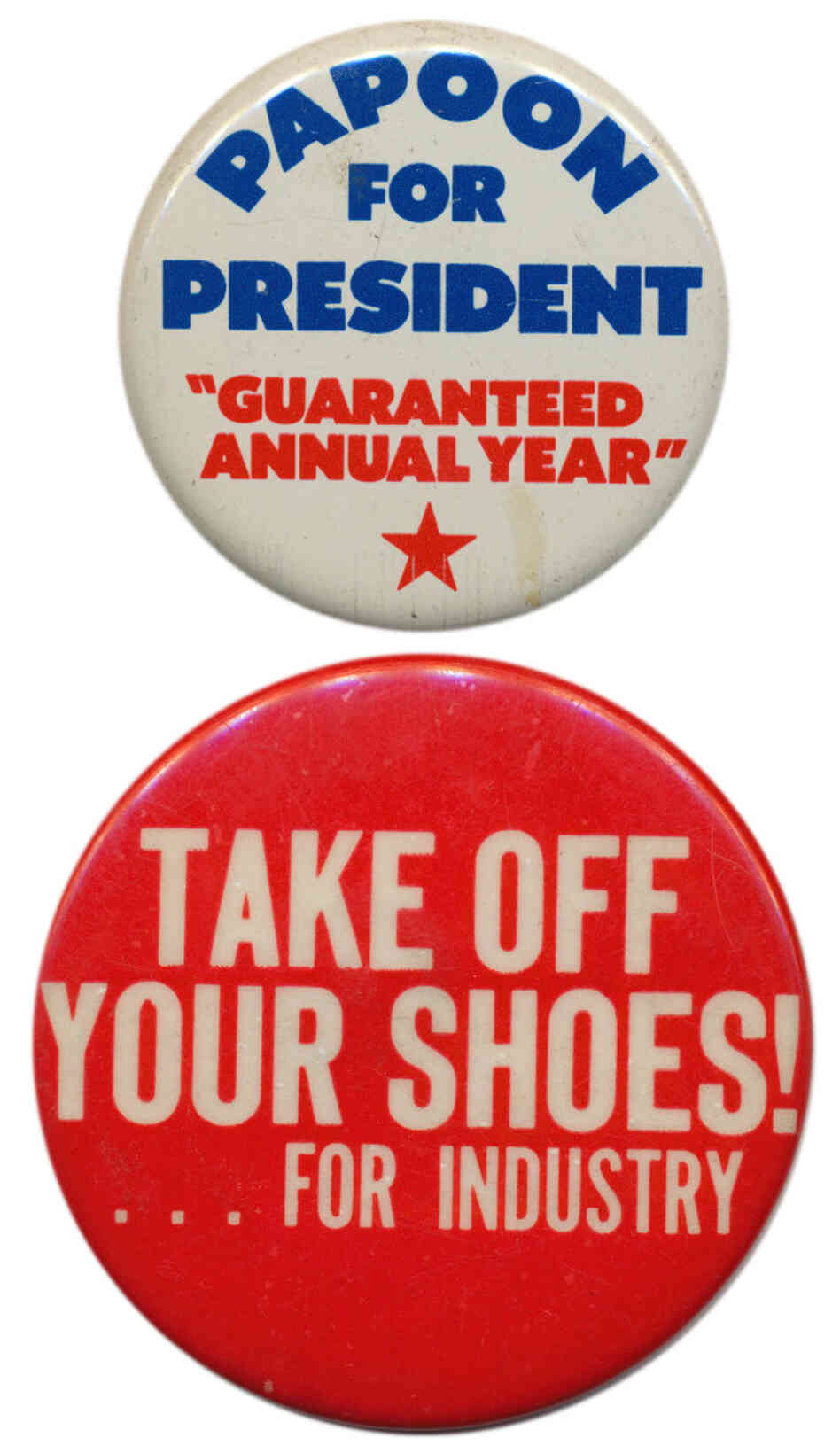 Two buttons from Firesign Theater lore that may be impossible to describe or explain in this format. Two buttons from Firesign Theater lore that may be impossible to describe or explain in this format.