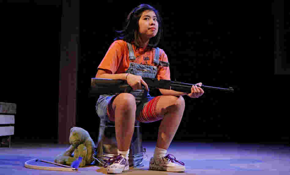 Isabella Dawis plays the protective 12-year-old Edith in the Mu Performing Arts production of Edith Can Shoot Things and Hit Them, by Rey Pamatmat. Isabella Dawis plays the protective 12-year-old Edith in the Mu Performing Arts production of Edith Can Shoot Things and Hit Them, by Rey Pamatmat.