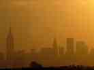 The sun sets on the Manhattan skyline in New York in September 2010.