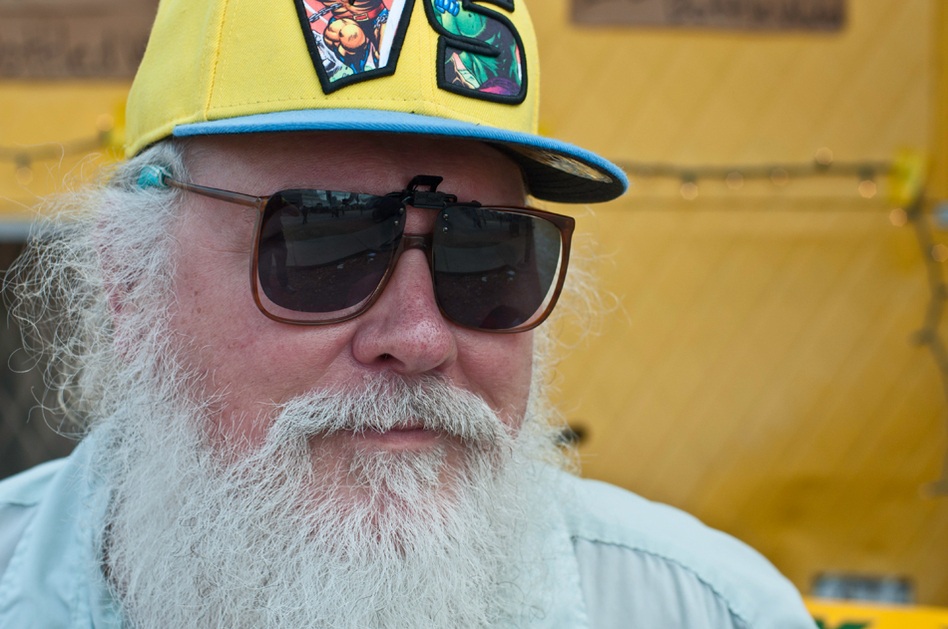 Yes, yes, this old dude at SXSW has some righteous facial hair, but what about that Wolverine vs. Hulk hat?! So stylin'.