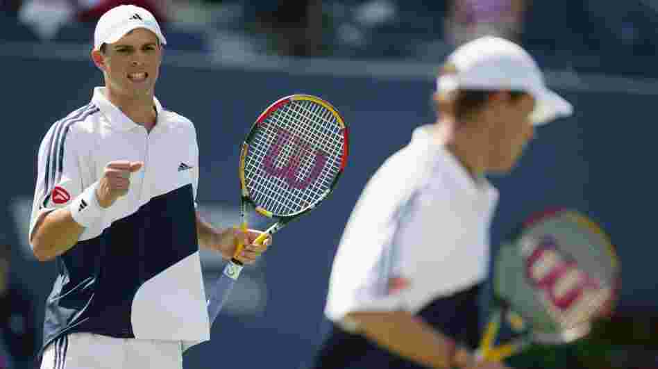 Brothers Bob and Mike Bryan celebrate a point during the 2003 U.S. Open.
