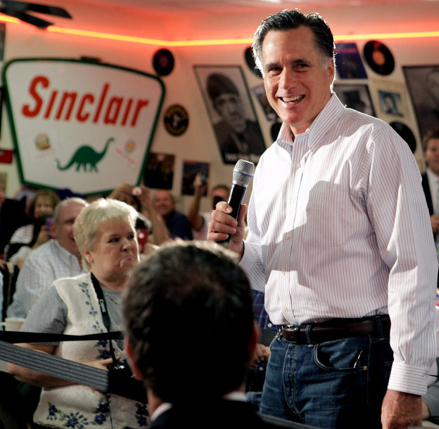 Republican presidential candidate Mitt Romney in Springfield, Ill., today.