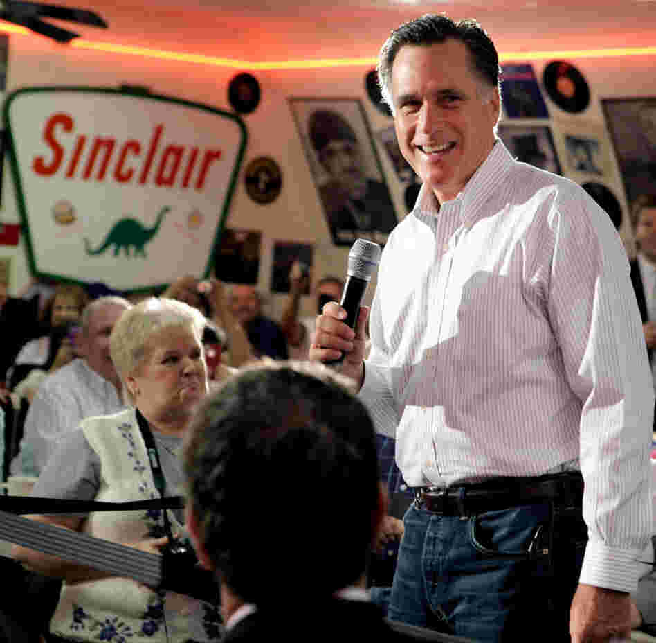 Republican presidential candidate Mitt Romney in Springfield, Ill., today.