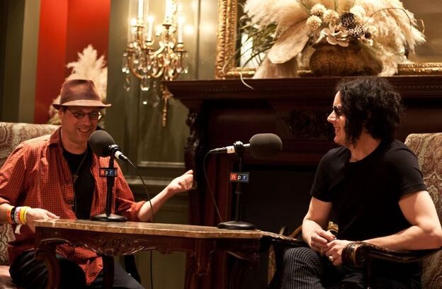 NPR Music's Bob Boilen talking with Jack White while at the SXSW Music Festival 2012