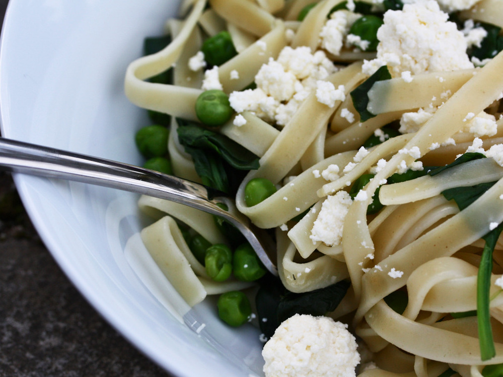 Pasta With Vegetables And Fresh Ricotta Cheese
