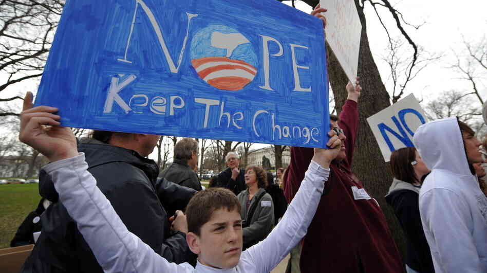 Protesters show their opposition to President Obama's health care overhaul on March 16, 2010, days before it became law. Protesters show their opposition to President Obama's health care overhaul on March 16, 2010, days before it became law.