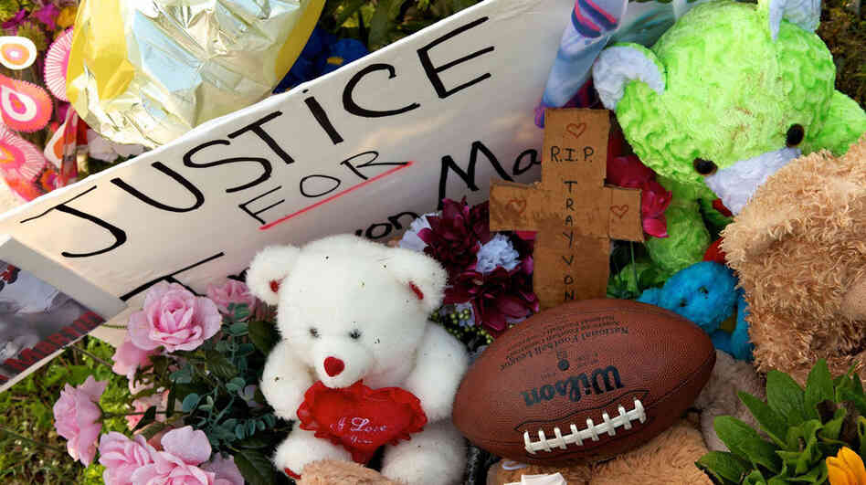 A memorial to 17-year-old Trayvon Martin outside the community in Sanford, Fla., where the teen was shot.