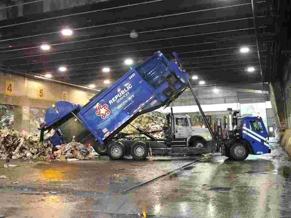 A garbage truck at the Harrisburg incinerator.