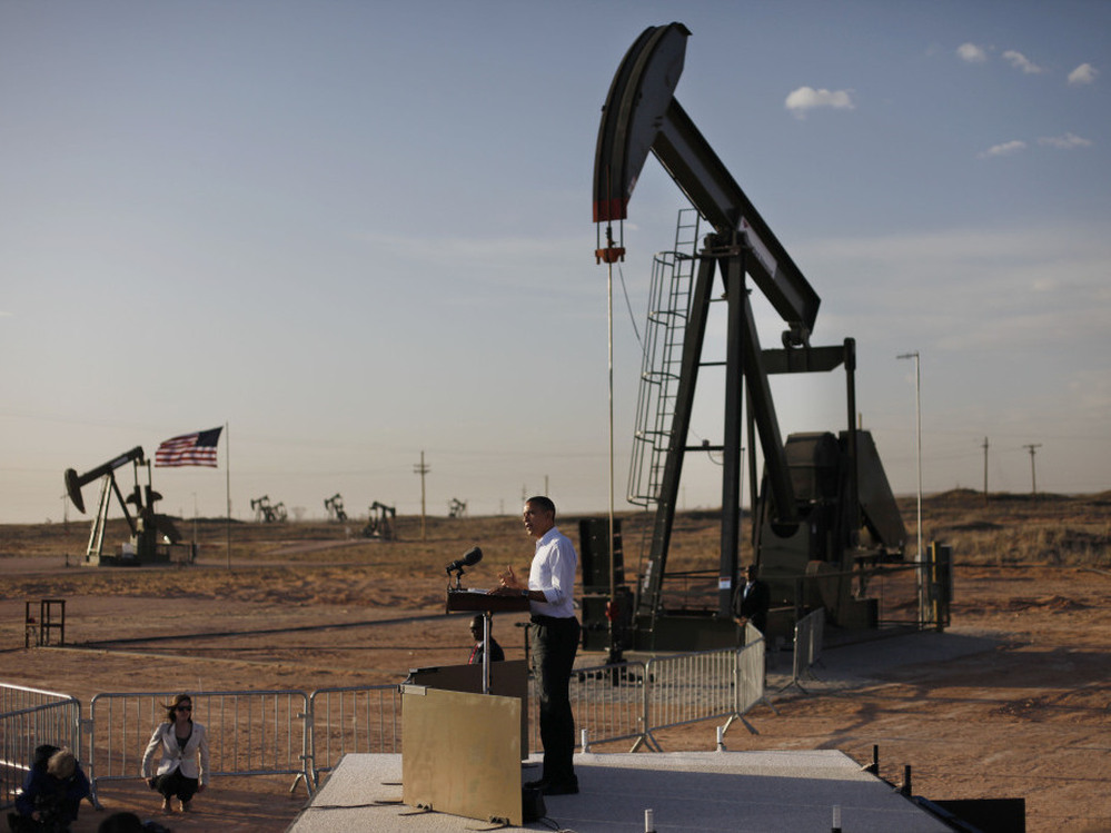 President Obama defends his energy policies, using as a backdrop an oil and gas production field on federal land in New Mexico, Wednesday, March, 21, 2012. 