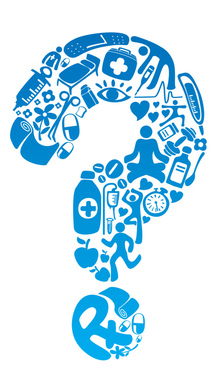 A question mark made up of health icons. A question mark made up of health icons.