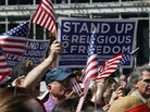Protesters rally for religious freedom in front of Philadelphia's Independence Hall on Friday. Rallies took place nationwide to protest the mandate that some religious organizations cover the cost of contraception. Protesters rally for religious freedom in front of Philadelphia's Independence Hall on Friday. Rallies took place nationwide to protest the mandate that some religious organizations cover the cost of contraception.