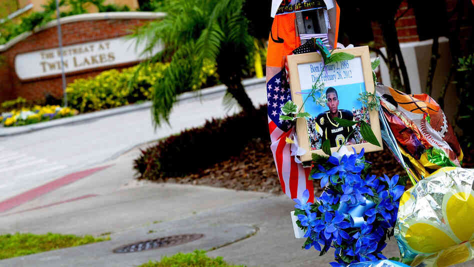 A memorial to Trayvon Martin sits outside The Retreat at Twin Lakes community in Sanford, Fla., where the teenager was shot and killed by George Michael Zimmerman.