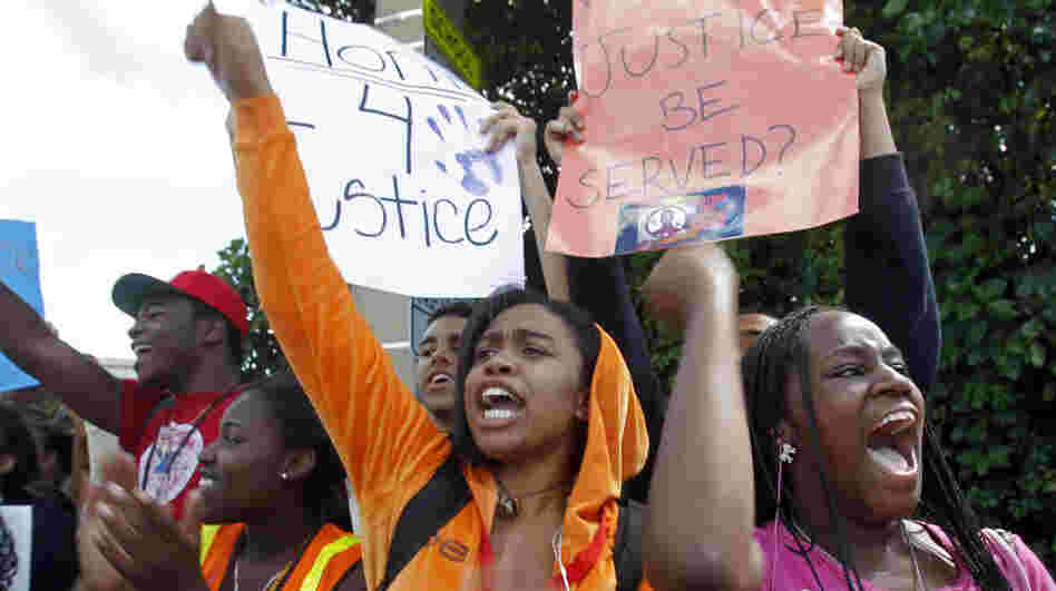 Michael M. Krop Senior High School students chant during a rally demanding justice for Trayvon Martin, on Friday.