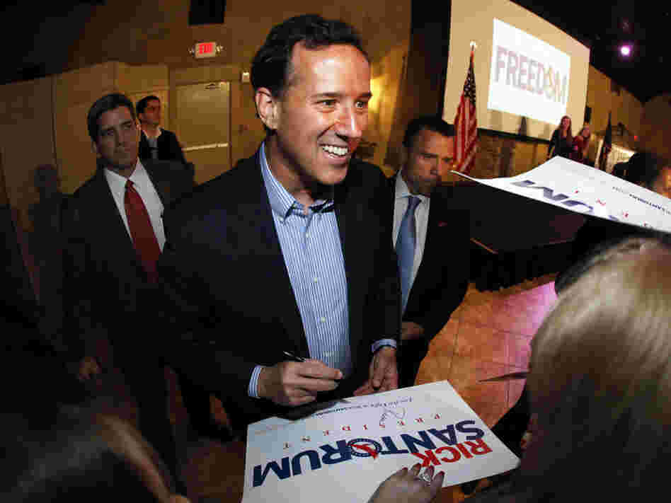 Rick Santorum told voters in Mandeville, La. on Wednesday that they were "not looking for someone who's the Etch A Sketch candidate." 