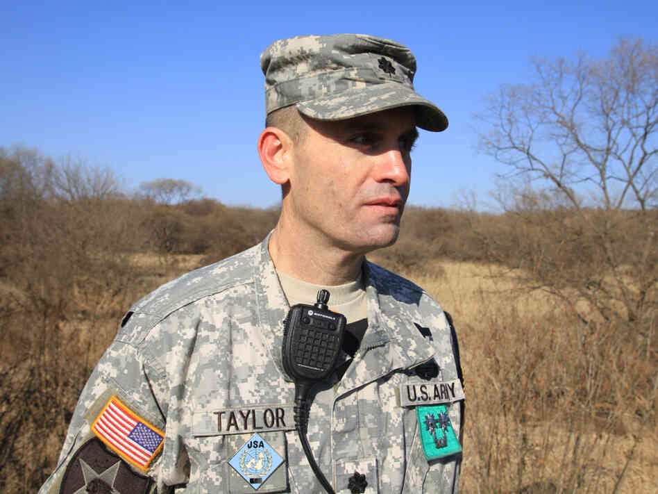 Lt. Col. Edward Taylor commands the only U.S. and South Korean battalion on the Korean Peninsula. He stands near the Korean armistice line, with North Korea behind him. Lt. Col. Edward Taylor commands the only U.S. and South Korean battalion on the Korean Peninsula. He stands near the Korean armistice line, with North Korea behind him.