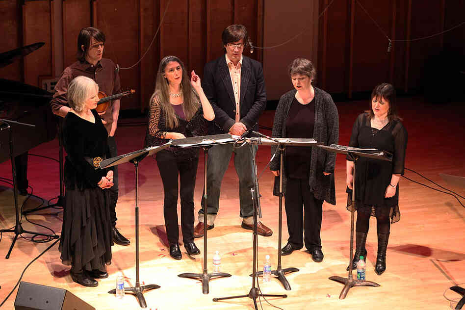 Owen Pallett, John Darnielle and the members of Anonymous 4: Susan Hellauer, Marsha Genensky, Ruth Cunningham and Jacqueline Horner-Kwiatek. 