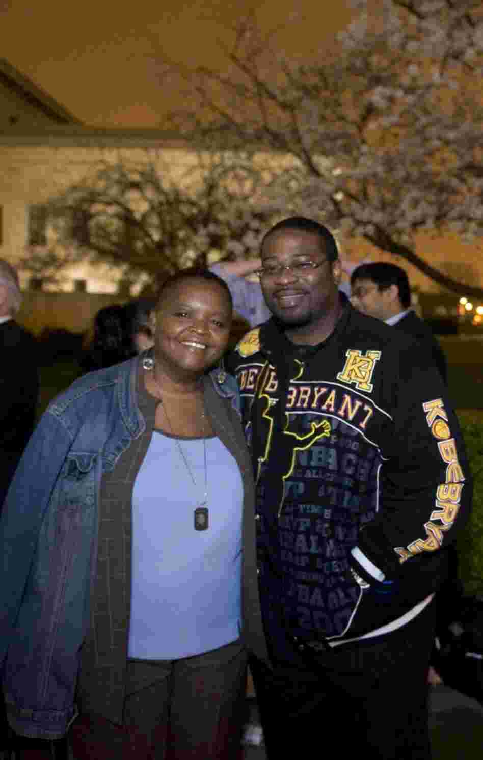  Mary Johnson and Oshea Israel wait outside the Supreme Court for Tuesday's hearing on whether it is unconstitutional to sentence teenagers to life in prison without the possibility of parole. When he was 16, Israel shot and killed Johnson's son.