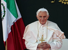 Pope Benedict XVI listens to a speech during his welcome ceremony in Mexico. Pope Benedict XVI listens to a speech during his welcome ceremony in Mexico.