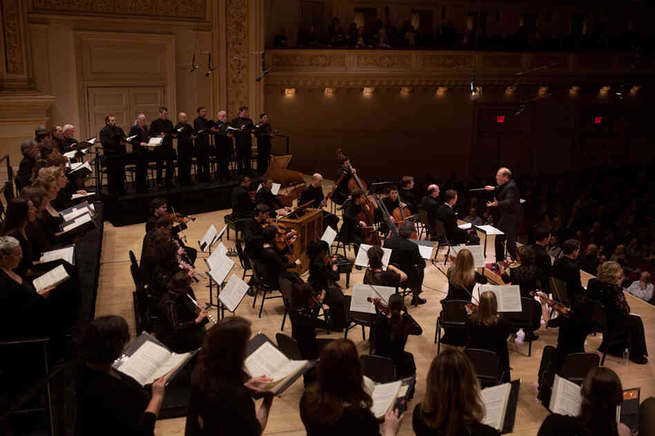 Music Director and Conductor Bernard Labadie leads the orchestra called Les Violons du Roy (The King's Violins), plus La Chapelle de Quebec and vocal soloists in Bach's St. John Passion at Carnegie Hall. 