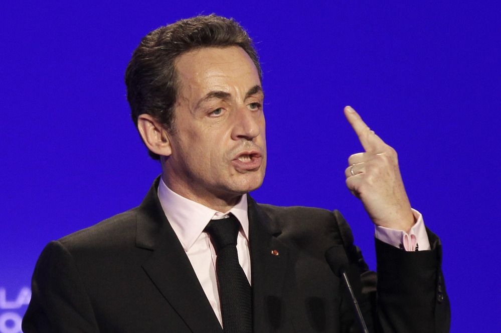 France's President and candidate for re-election in 2012, Nicolas Sarkozy, gestures as he delivers a speech during a meeting in Ormes, France on Monday.