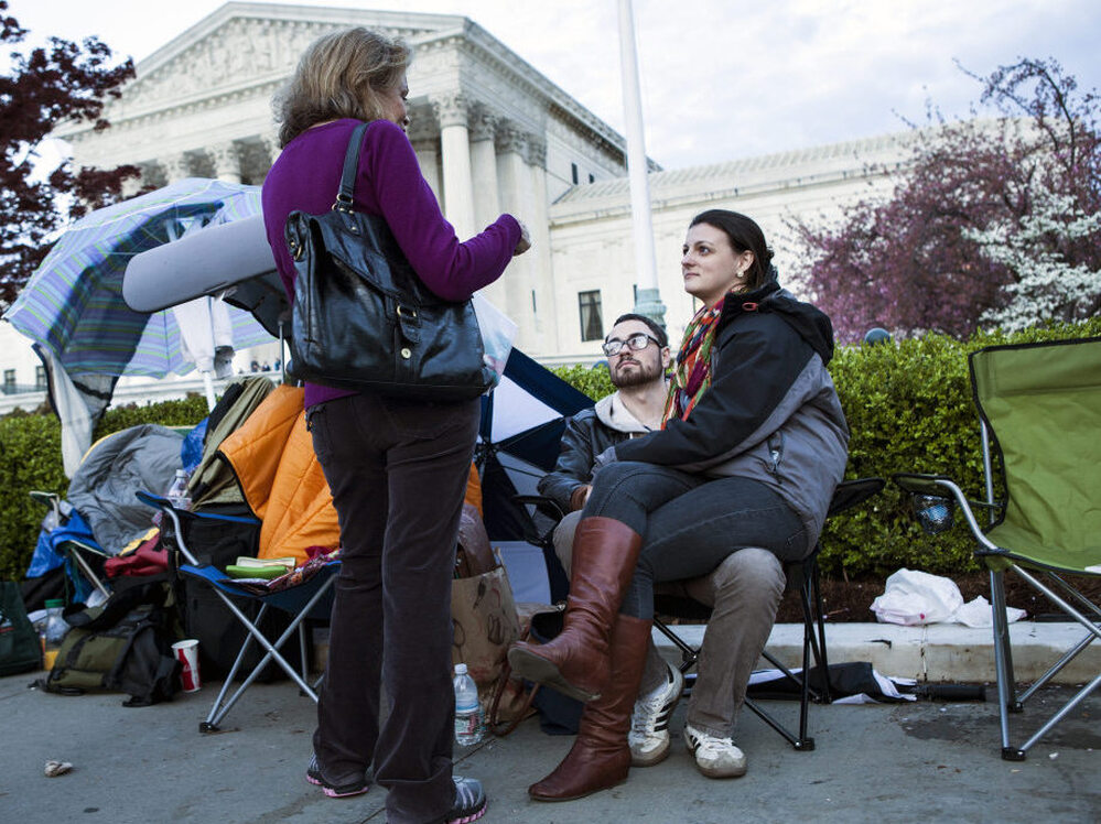 Outside the Supreme Court on Sunday, some of those who were lined up to get seats inside the courtroom. 
