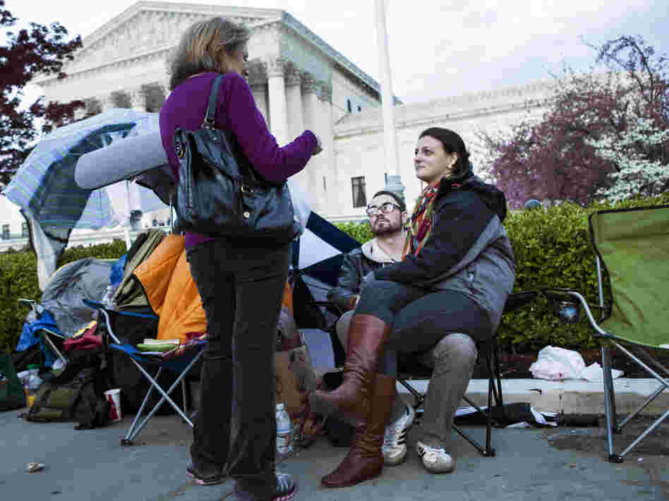 Outside the Supreme Court on Sunday, some of those who were lined up to get seats inside the courtroom. 