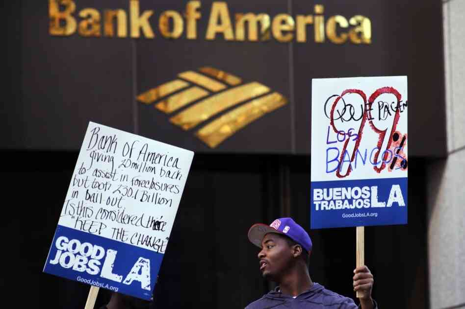 Occupy L.A. activists rally outside the Bank of America Plaza in Los Angeles in February. The Occupy protests around the country have inspired two working groups that are attempting to reform the banking system and create an alternative bank. Occupy L.A. activists rally outside the Bank of America Plaza in Los Angeles in February. The Occupy protests around the country have inspired two working groups that are attempting to reform the banking system and create an alternative bank.
