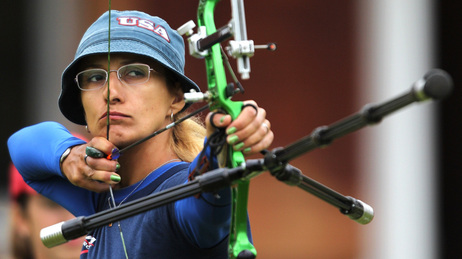 Archer Khatuna Lorig, seen here during the London Archery Classic last October, helped actress Jennifer Lawrence prepare for her role as Katniss Everdeen in The Hunger Games. Archer Khatuna Lorig, seen here during the London Archery Classic last October, helped actress Jennifer Lawrence prepare for her role as Katniss Everdeen in The Hunger Games.