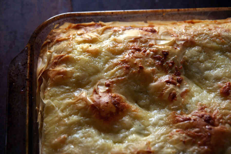 Baked, the layers puff up into a golden brown souffle.