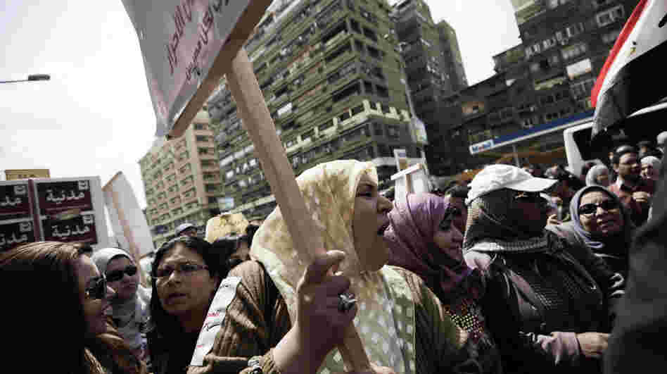  Egyptians protest outside the administrative court in the capital, Cairo, on Tuesday. The protesters are calling for the panel drafting the constitution to be made up entirely of non-parliamentarians. Controversy swirls around the 100-member panel — handpicked by Islamist lawmakers — which includes only a handful of women and Christians. 