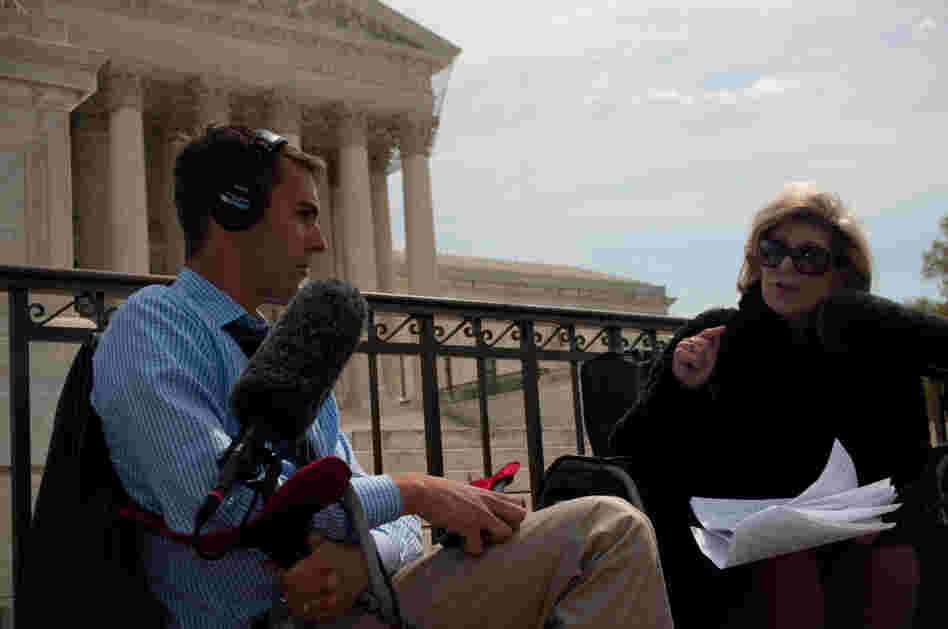 NPR's Nina Totenberg speaks with Ari Shapiro at the end of Wednesday morning's arguments about the health care overhaul law.