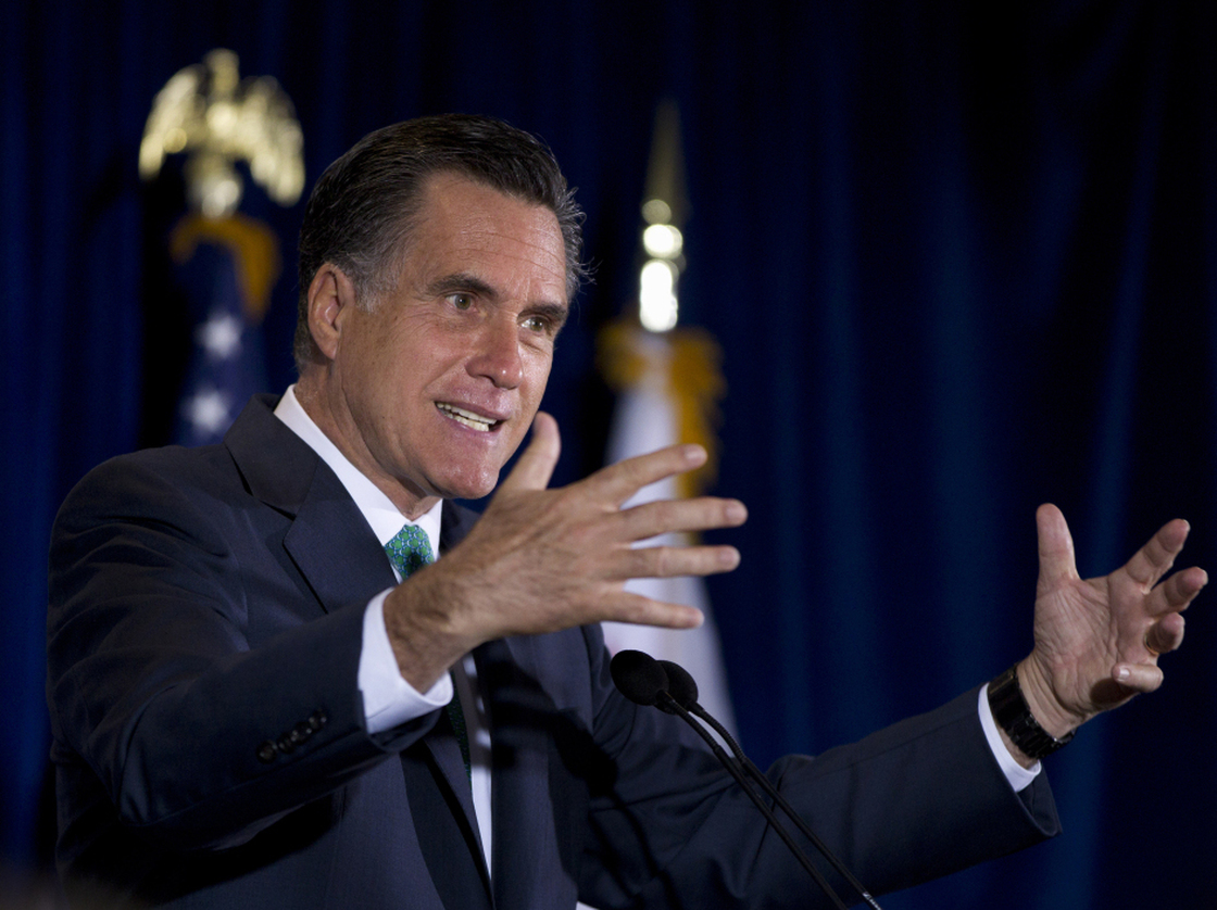  Republican presidential candidate Mitt Romney speaks in San Diego on Monday. Democrats have criticized his support for GOP Rep. Paul Ryan's budget plan. 