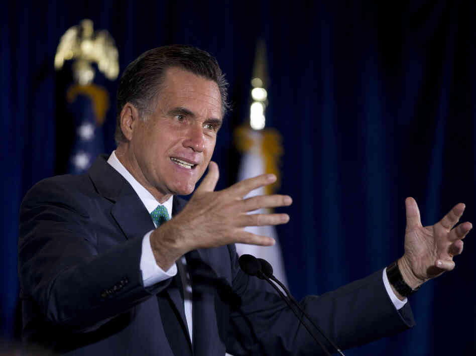  Republican presidential candidate Mitt Romney speaks in San Diego on Monday. Democrats have criticized his support for GOP Rep. Paul Ryan's budget plan. 