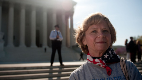 Carolyn Weller came from Idaho to join the scene outside the Supreme Court. Carolyn Weller came from Idaho to join the scene outside the Supreme Court.