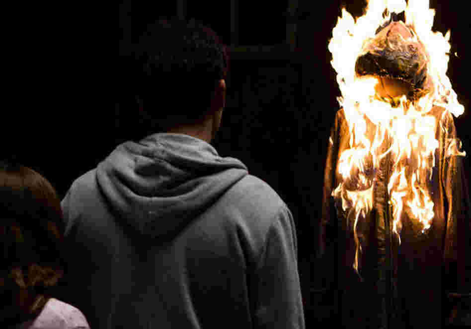 To show Mia her nightmares can't hurt her, John makes and burns an effigy of the bogeyman. To show Mia her nightmares can't hurt her, John makes and burns an effigy of the bogeyman.