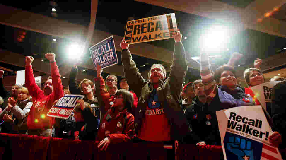 Demonstrators cheer the effort to recall Wisconsin Gov. Scott Walker on Jan. 17 in Madison. 
