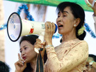 Myanmar opposition figure Aung San Suu Kyi speaks to supporters on Saturday. Voting in parliamentary elections this Sunday is considered a test of the political reforms that Myanmar's rulers have introduced over the past year. Myanmar opposition figure Aung San Suu Kyi speaks to supporters on Saturday. Voting in parliamentary elections this Sunday is considered a test of the political reforms that Myanmar's rulers have introduced over the past year.