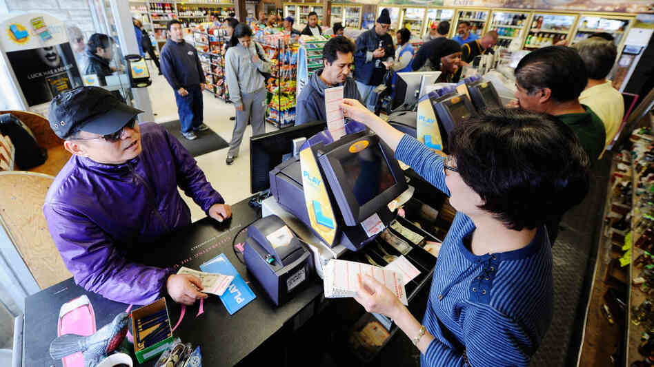 In Hawthorne, Calif., on Thursday, customers lined up for Mega Millions tickets at the Bluebird liquor store. 