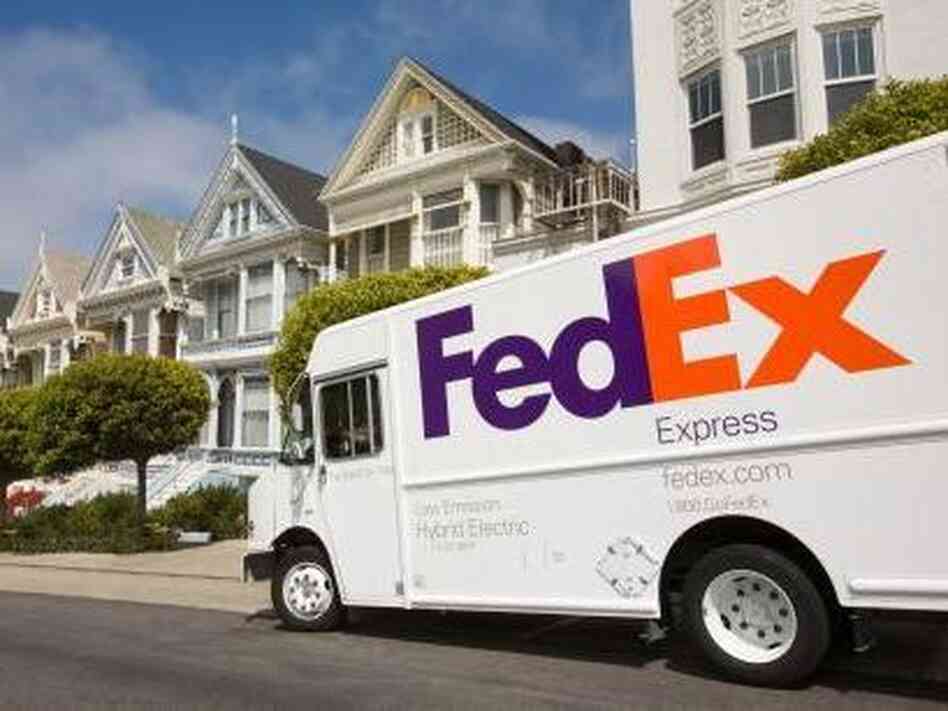 A FedEx hybrid delivery truck. In FedEx's fleet of over 90,000 vehicles, 408 are hybrid or electric, and 4,000 are fuel-efficient, lower-emitting "Sprinter" vans. A FedEx hybrid delivery truck. In FedEx's fleet of over 90,000 vehicles, 408 are hybrid or electric, and 4,000 are fuel-efficient, lower-emitting "Sprinter" vans.