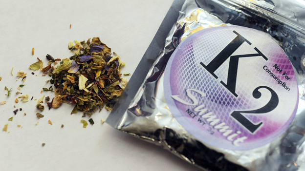 A package of K2, a concoction of dried herbs sprayed with chemicals sometimes called synthetic marijuana. New York moved to ban a wide range of products like these this week.