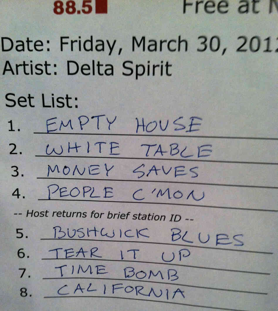 Delta Spirit's set list from Friday's show.