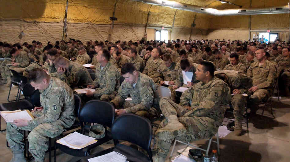 Briefings are part of the demobilization process that the 182nd Infantry Regiment must go through at Camp Atterbury in Columbus, Ind.