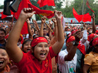 Supporters of the opposition National League for Democracy celebrate their victory in parliamentary elections outside the party headquarters in Yangon, Myanmar, on Sunday. The results could help to consolidate support for political reforms and herald the end of foreign sanctions on the country. Supporters of the opposition National League for Democracy celebrate their victory in parliamentary elections outside the party headquarters in Yangon, Myanmar, on Sunday. The results could help to consolidate support for political reforms and herald the end of foreign sanctions on the country.