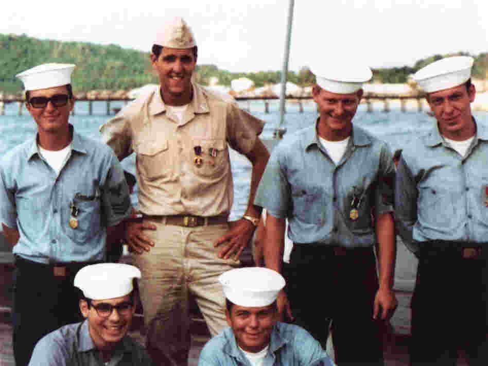 Future U.S. senator and presidential candidate John Kerry poses with crewmates during the Vietnam War in this file photo. An attack on his service by a group calling itself the Swift Boat Veterans for Truth is remembered as a turning point in the 2004 election. But political scientists say negative ads might not be that effective.