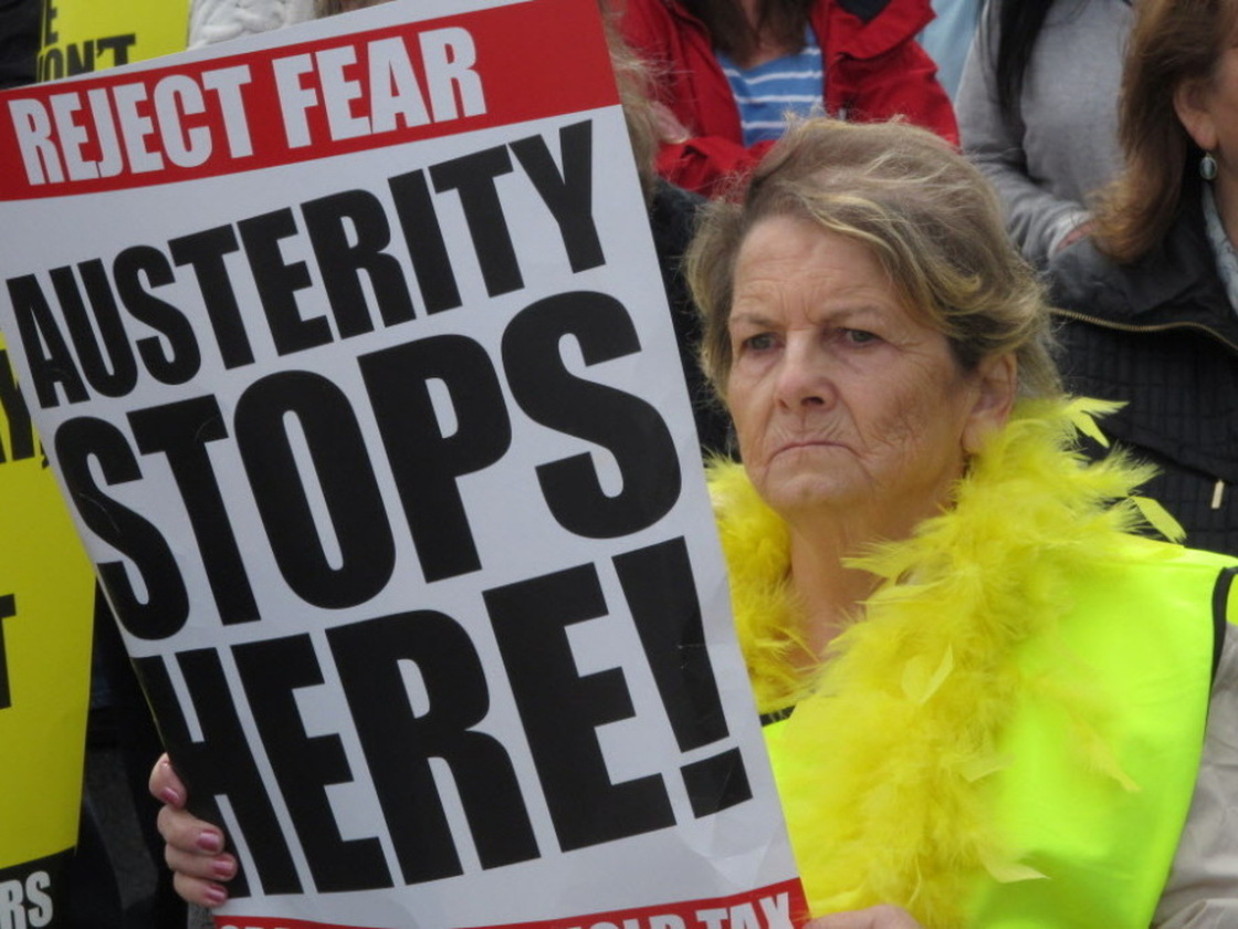 Phyllis O'Toole joined an estimated 5,000 demonstrators in the streets of Dublin on Saturday (March 31, 2012).